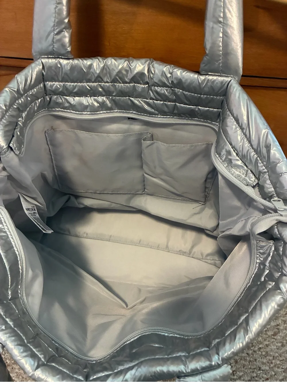 GAP Quilted Metallic Silver Tote Bag